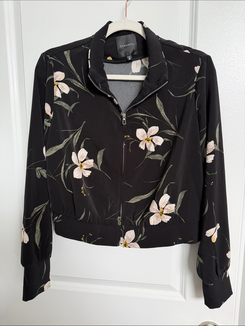 Dynamite Black Floral Zip Bomber Jacket